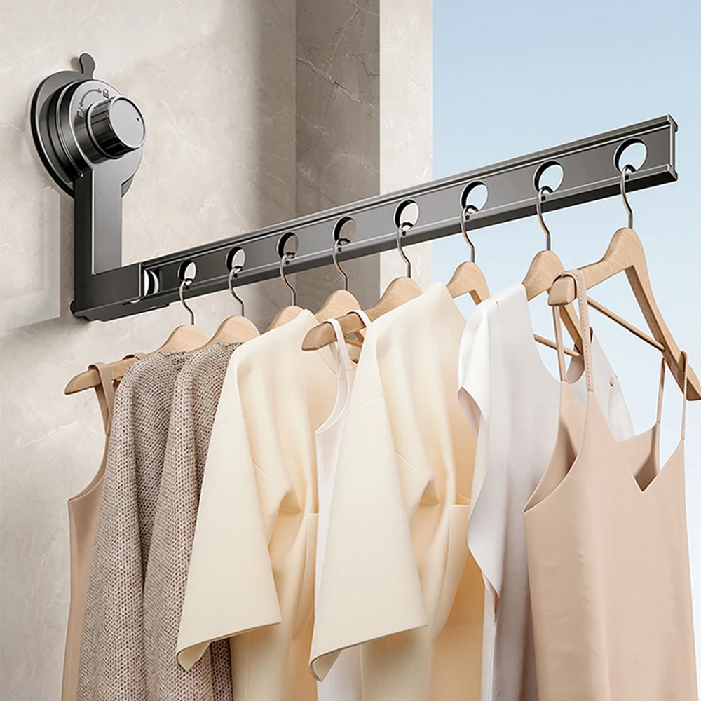Suction Cup Clothes Drying Rack Hook Storage Clothes Hangers Wall Mounted Folding Clotheslines Indoor Outdoor Bathroom Supplies 6