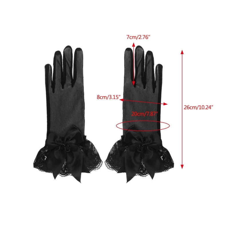 

Sexy Elastic Lace Gloves with Ruffle Bowknot Decor Rave Stage Performance Hollow Out Punk Hip Hop Women Gloves Y1QD