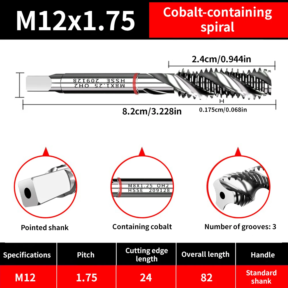1 st M2-M20 HSS-Co Cobalt M35 Machine Sprial Flute Tap 1 st M2-M20 HSS-Co Cobalt M35 Machine Sprial Flute Tap