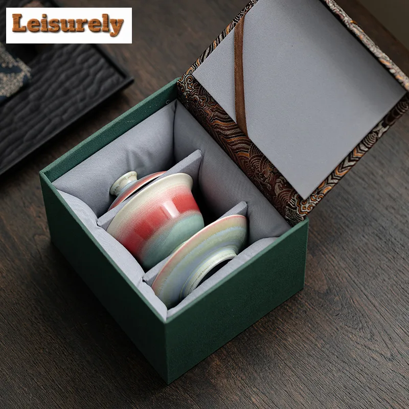 150ml Aurora Kiln Change Gaiwan Creative Red Green Glaze Sopera Cup Saucer Tea Tureen Tea Brewing Cover Bowl Cha Supplies Craft