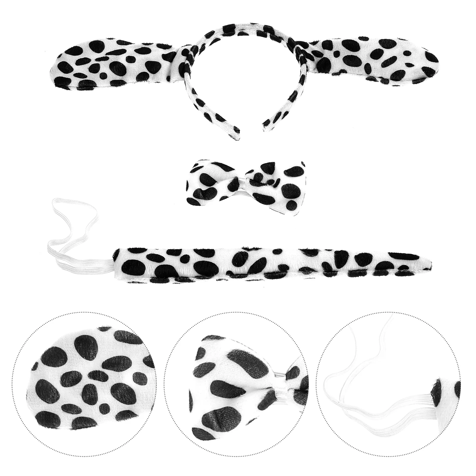 3 Sets Dalmatian Ears Headband Tail Bow Tie Costumes Halloween Head Hoops Animals Headbands Dog Ear Design Novelty Special Use