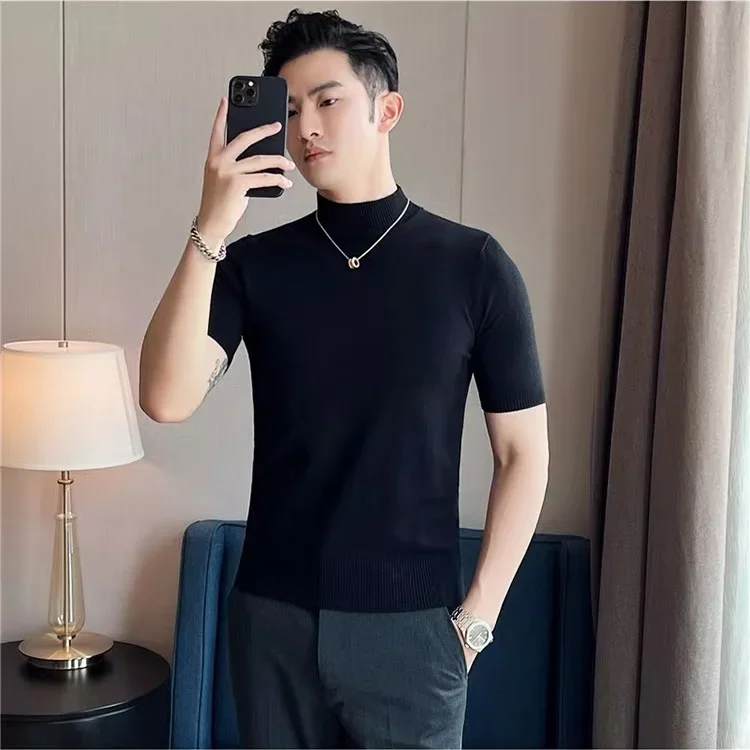 

Футболка мужская Трикотажная из 2024 шерсти, с круглым вырезом и коротким рукавом