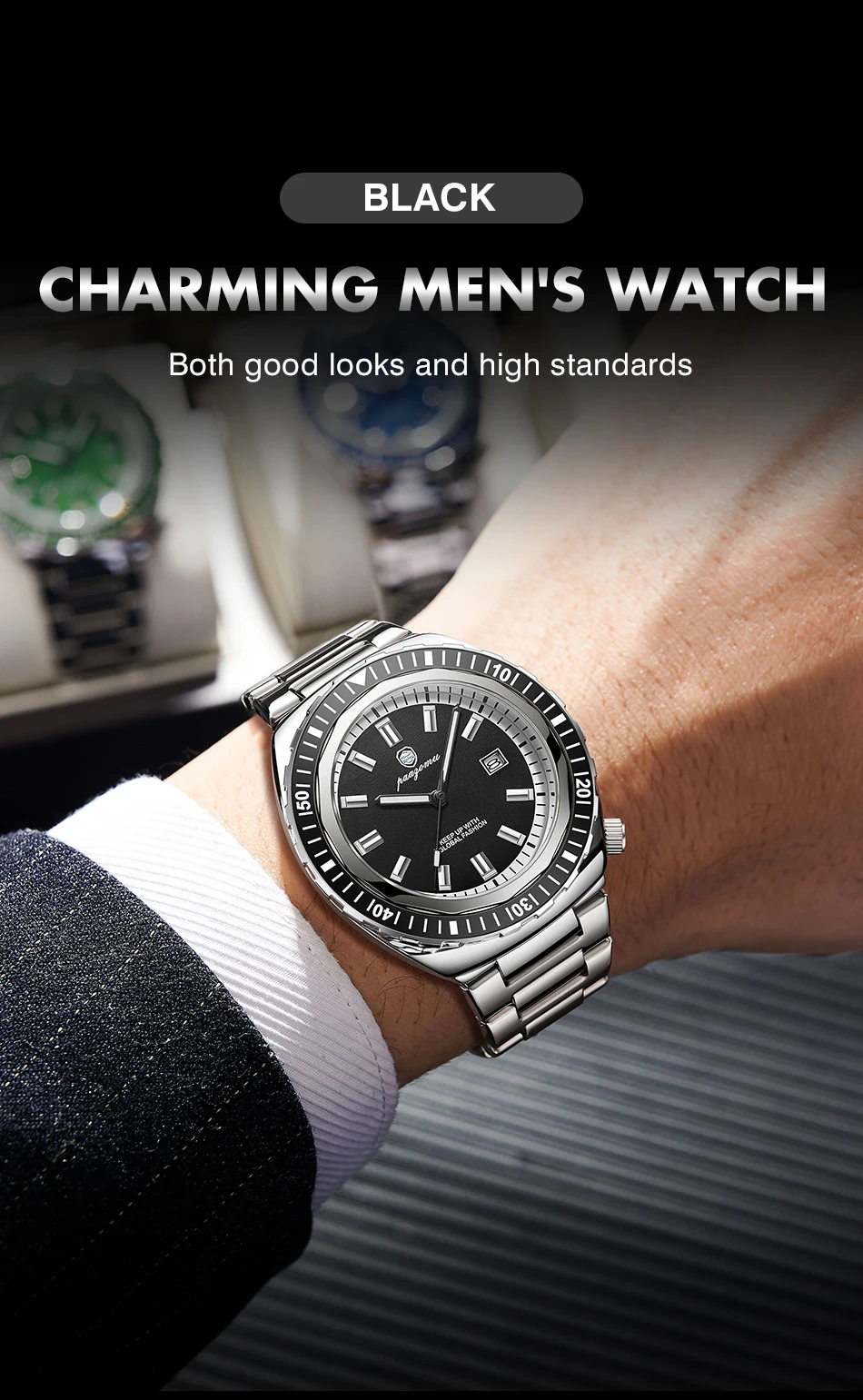 Montre homme de luxe, style business, date, jour de la semaine, étanche, lumineuse, bracelet sport en acier inoxydable, mouvement à quartz._voghion.com