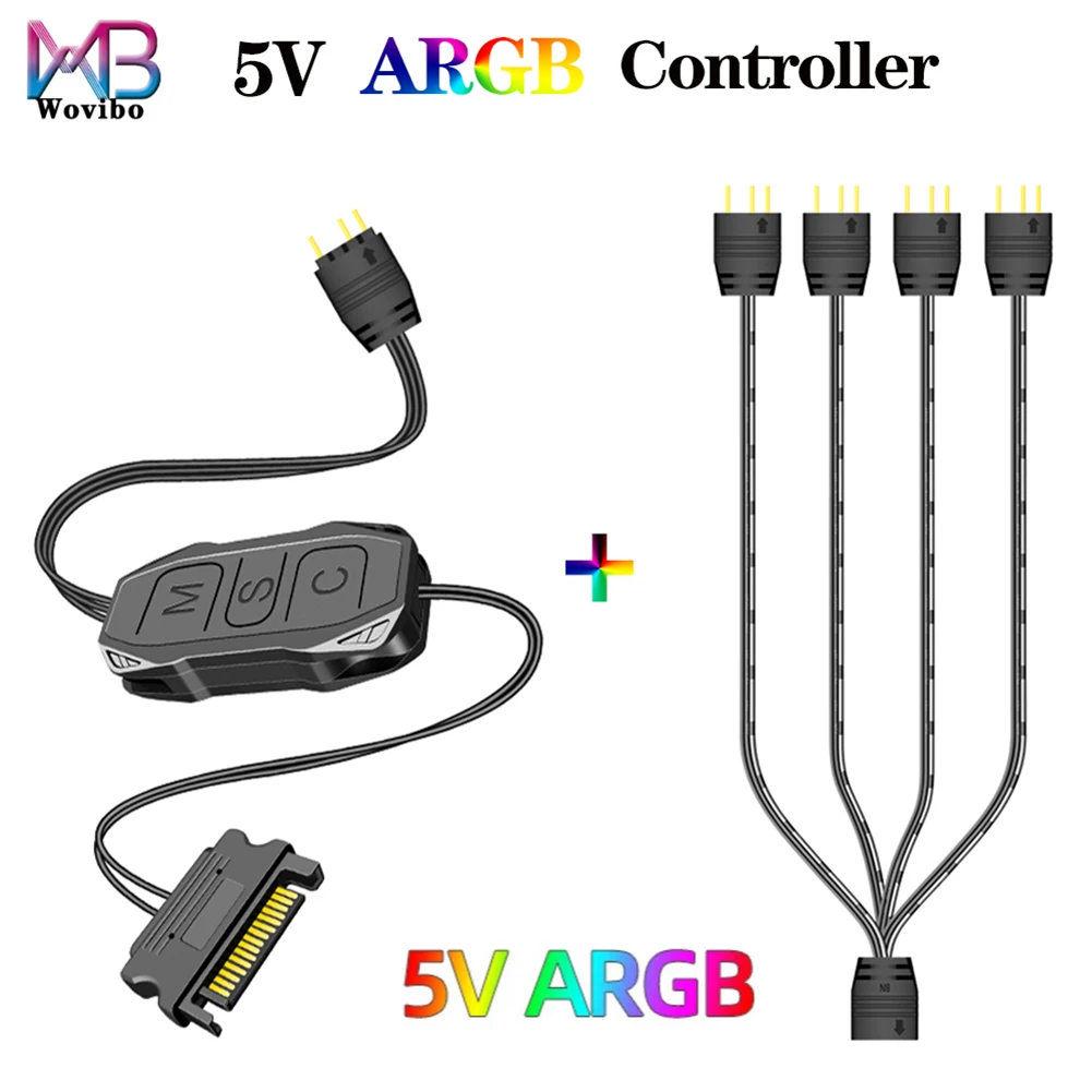 5V 3 Pin 3pin to SATA  ARGB Mini Adapter Controller HUB Computer Fan LED Lighting CPU Cooler Water Cooling RGB Control Cable