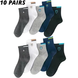Men's High Waist Mid Tube Sports Socks - Versatile Solid Colors - One Size (10 Pairs N ZT)