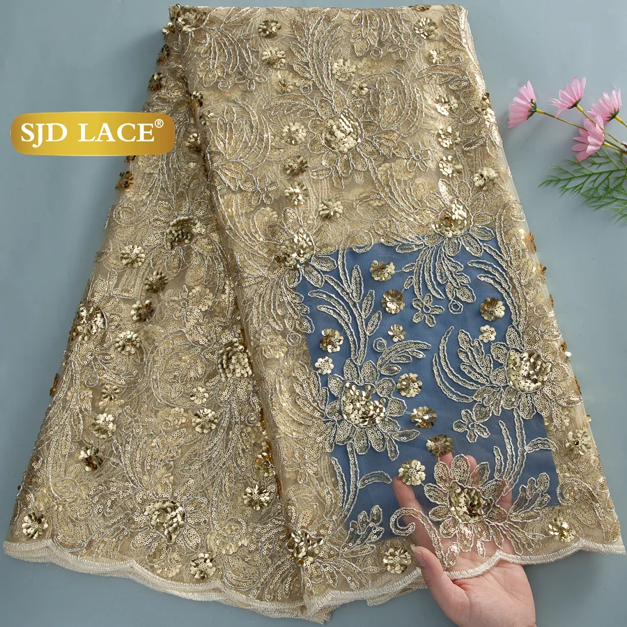 SJD LACE African Net Sequins Lace Fabrics 2026 Fashion Nigerian Tulle French Mesh Lace Fabric For Women Wedding Party Dress 4668