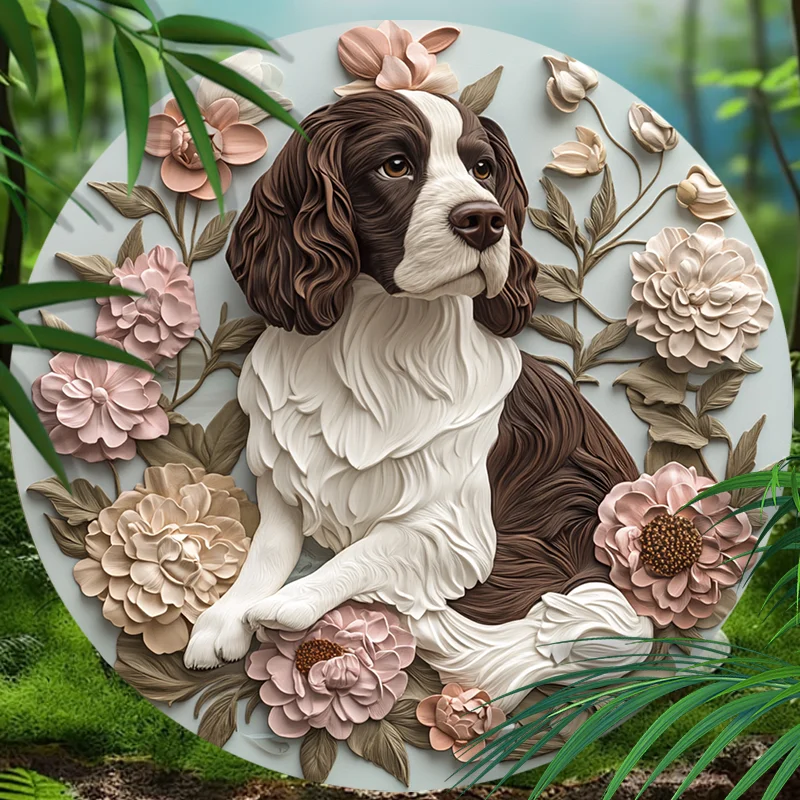Saint Bernard Pet Memorial Premium Quality Circular Aluminum Decorative Painting Personalized Pet Souvenir Tombstone
