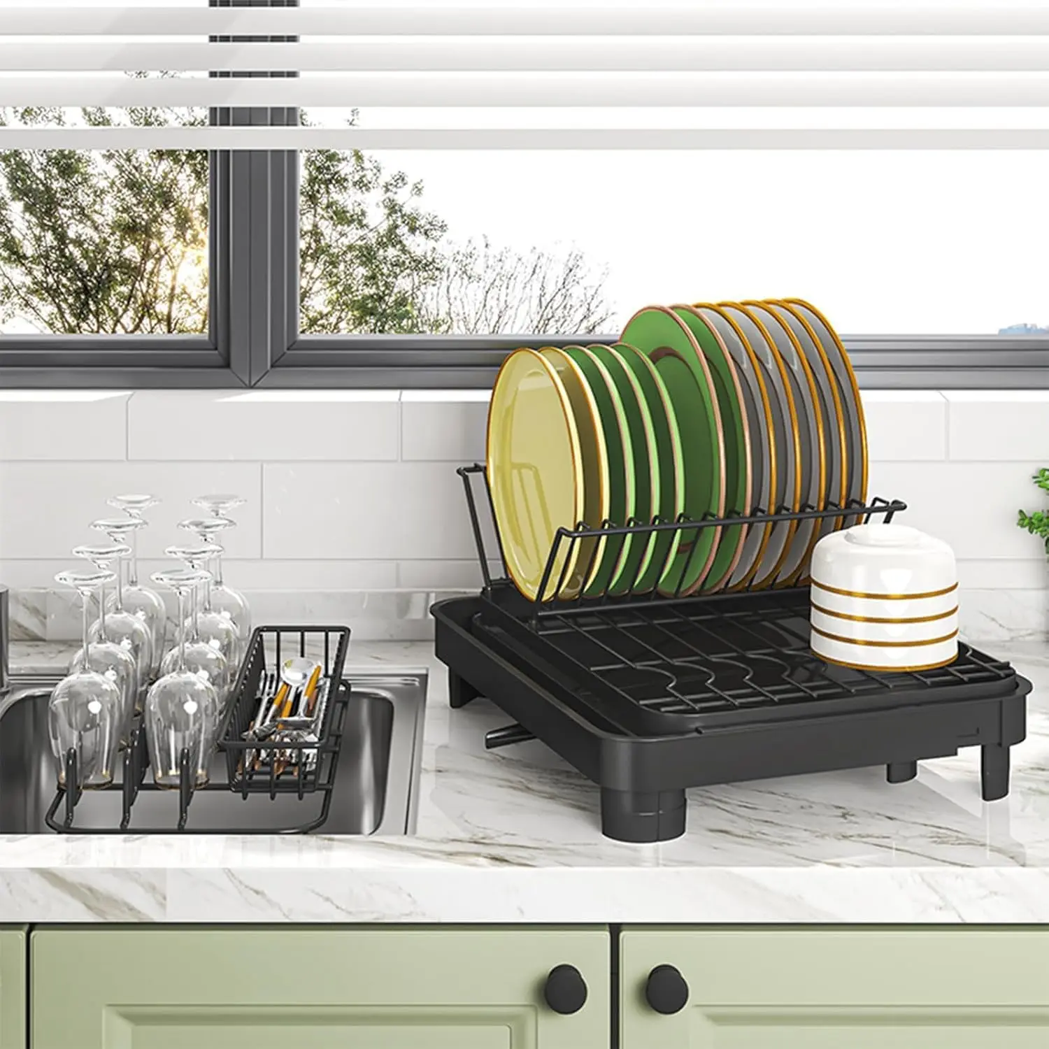 Dish Drying Rack, Large-Capacity Dish Drainer with Cutlery Holder Rotatable Water Drainer for Kitchen Counter 4