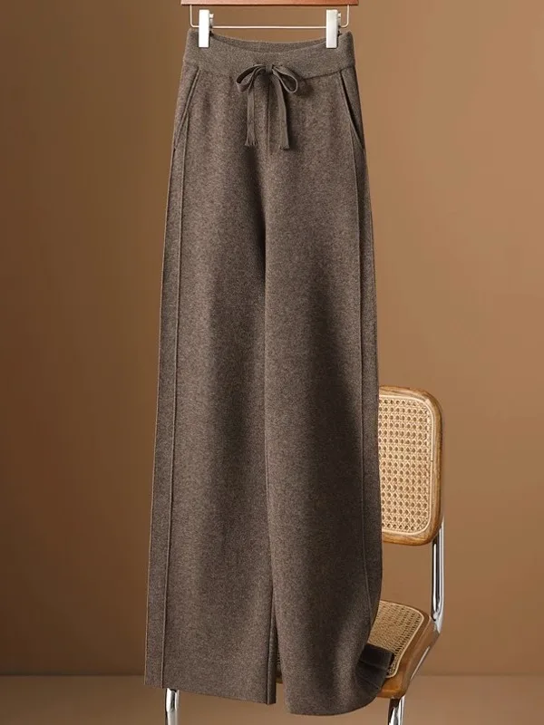 Autumn Winter New Knitted Wool Wide Leg Pants Women's High Waist Casual Straight Cut High End European Sle Faionable Mom ...