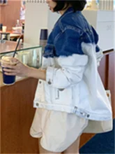  Denim Jacket for Women 2023 Gradient Single Breasted Turn Down Collar Long Sleeve Jacket Korean Fashion Streetwear Coat 