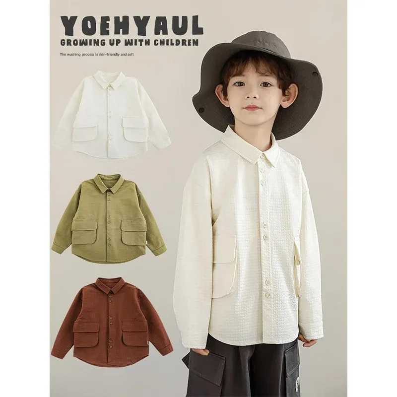 Wulibuy New Long Sleeve Collared Retro Forest System Boys Shirt Spring Trendy Simple Children Top from Mainland China