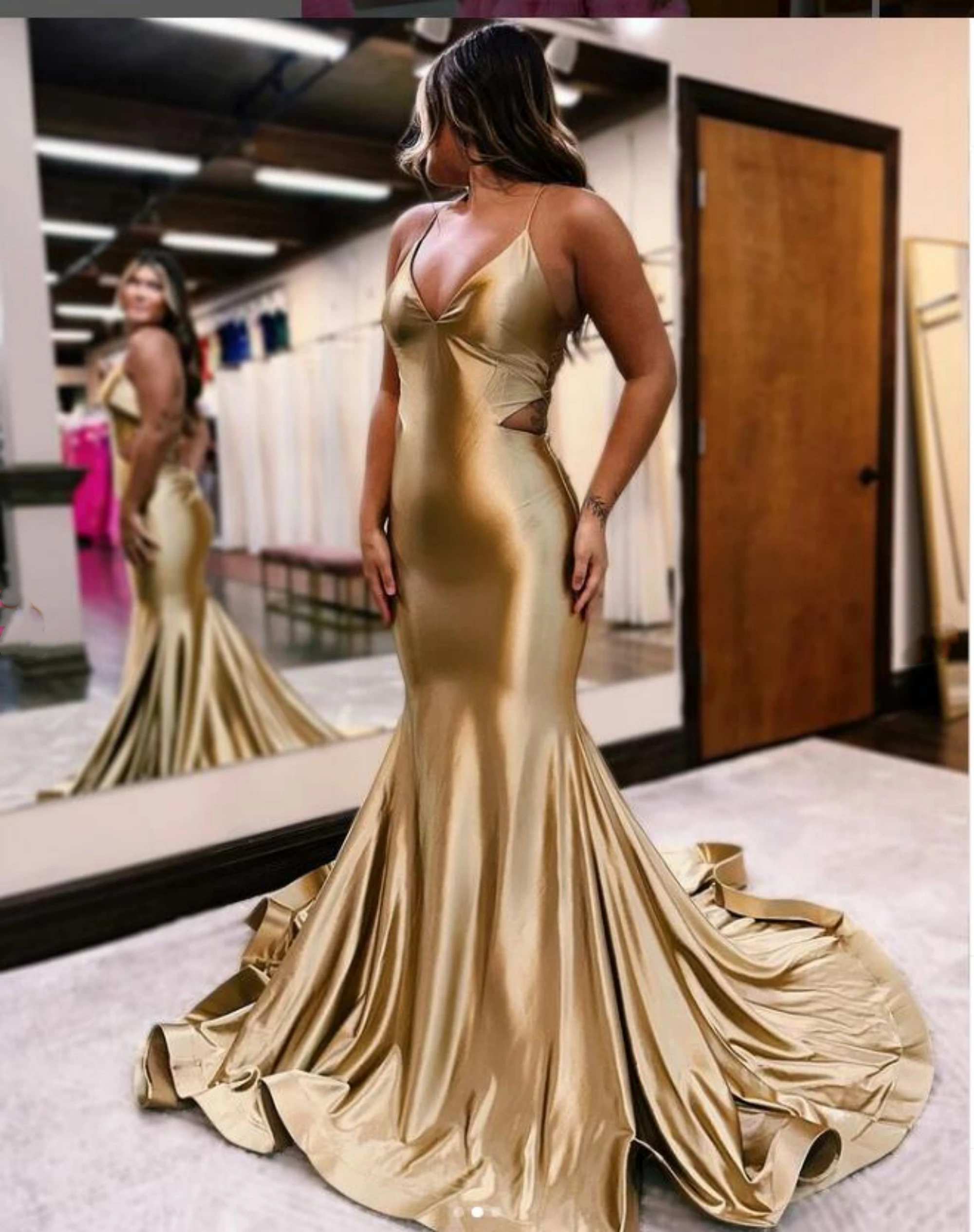 

Champagne Prom Dress Backless
