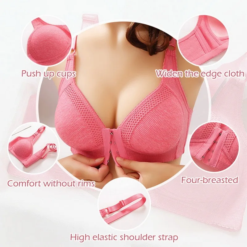 Plus Size Front Closure Elastic Push Up Comfort Bra Women Wireless Bra