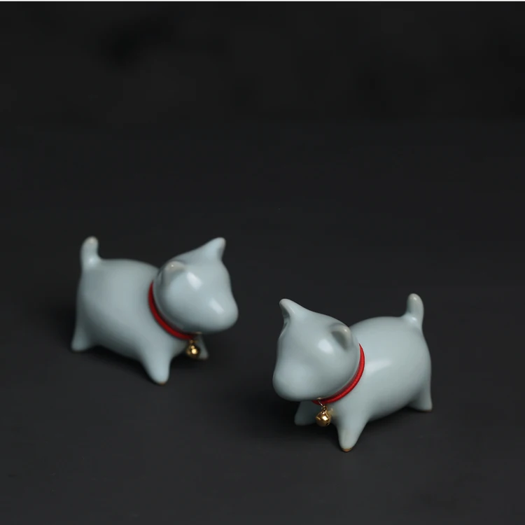 귀여운 시바견 세라믹 티 펫, 작은 부자님을 가져다주는 귀여운 탁상 장식, 홈 리빙 레트로 스타일 수제품 대안