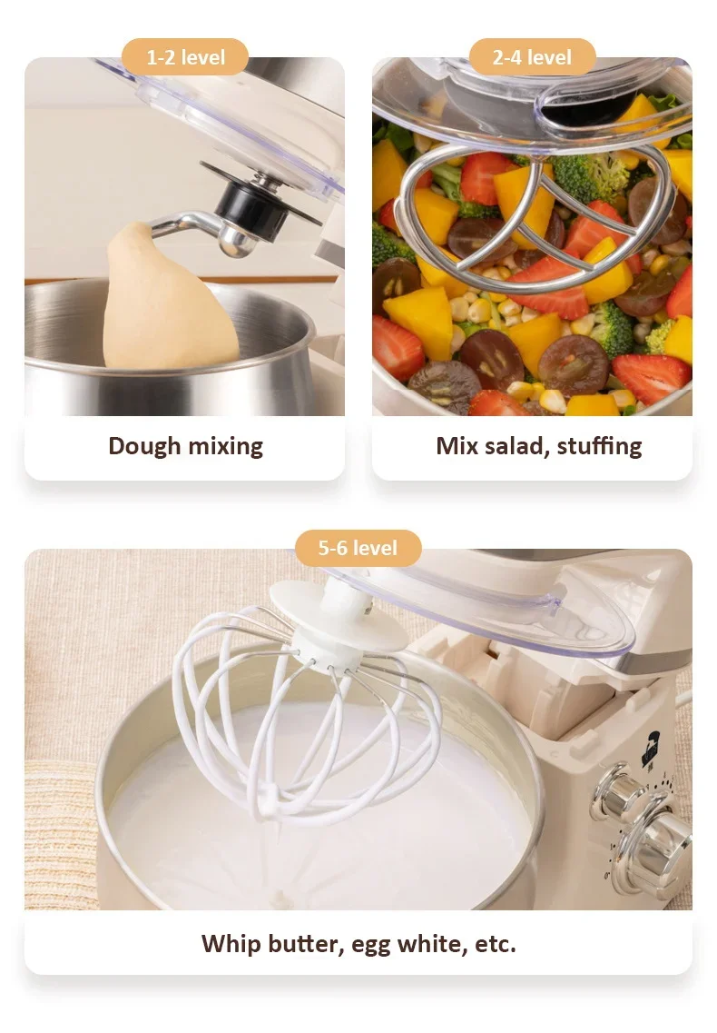 3-IN-1 Electric Stand Mixer 6-Speed with Pulse Button, Dough Hook, Beater, Whisk for Home Cooks Food Beater Electric Food Mixer