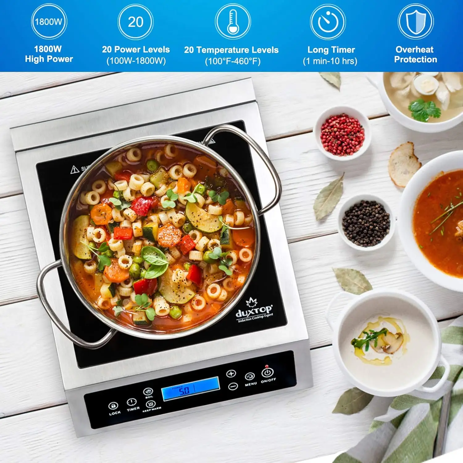 Professional Portable Induction Cooktop, Commercial Range Countertop Burner, 1800 Watts Induction Burner with Sensor Touch