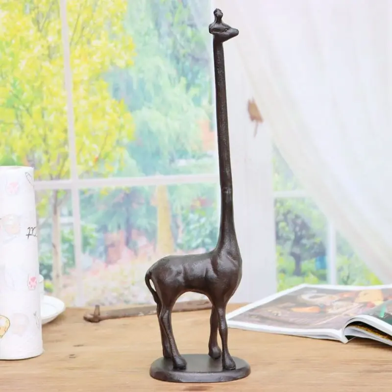 

Vertical Giraffe Tissue Holders European Style Creative Cast Iron Handicraft Roll Paper Holder Kitchen Paper Home Storage Rack