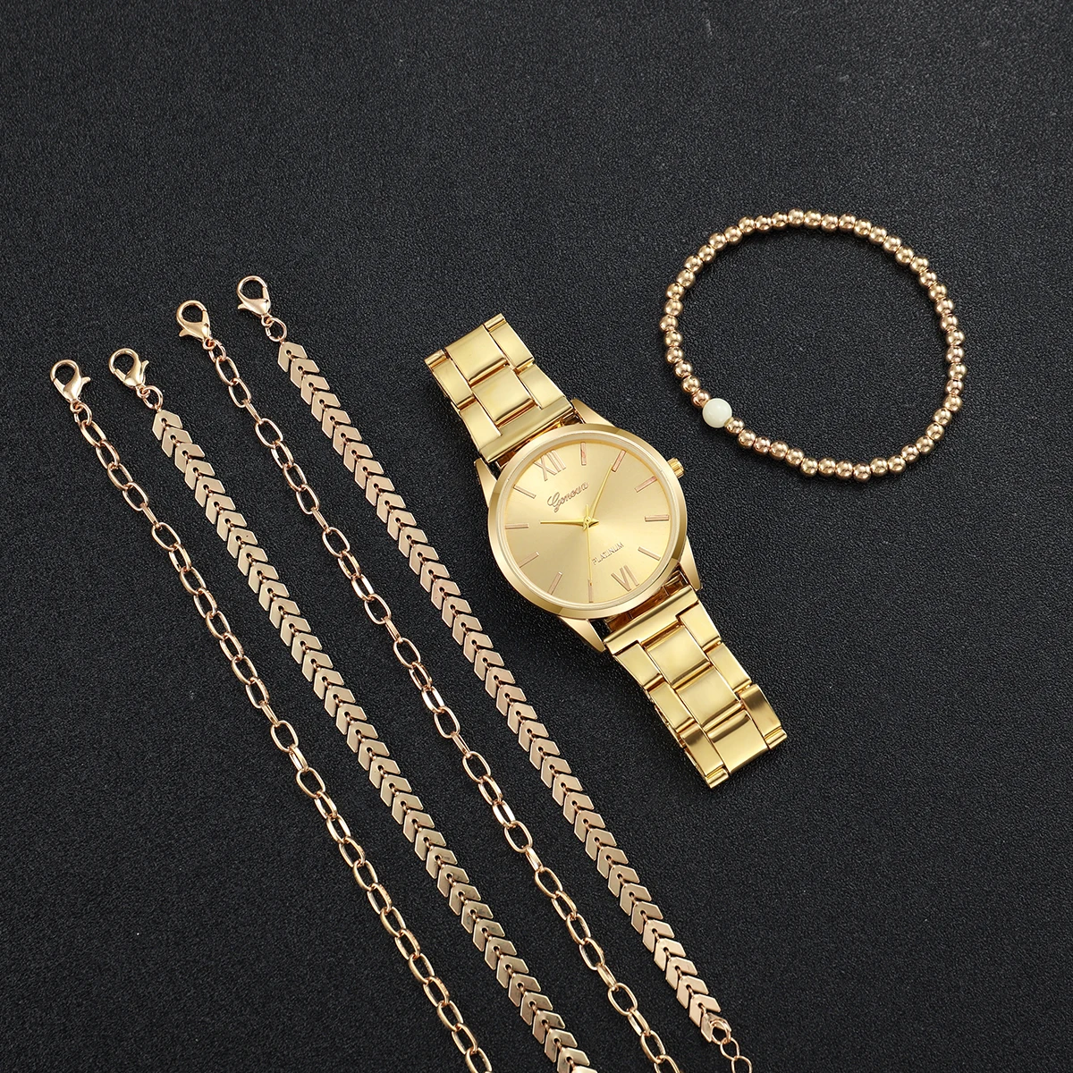 6PCS Women's Watch Fashion Gold Steel Band Quartz Watches Bracelets Set（Without Box） 4
