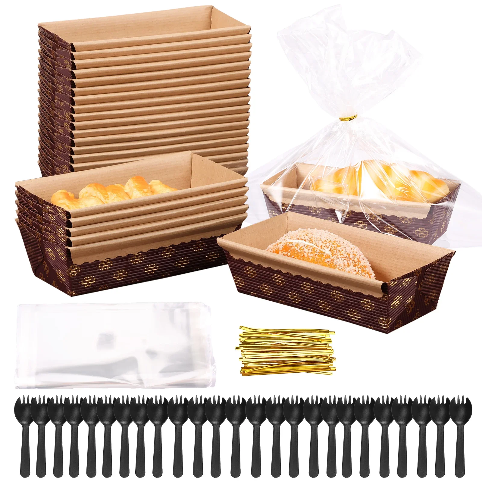 25pcs Baking Pans Paper Pan Loaf Bread Mold Toast Disposable Cake Food Containers Liner Bread Pan with Bags Baking Supplies