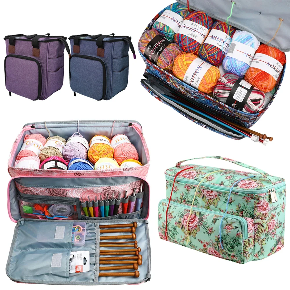 Yarn Storage Bag Yarn Storage Organizer Empty Knitting Storage Bag Crochet Bag Multifunctional Crochet Knitting Tote Bags Large Capacity DIY Needle Arts Craft Yarn