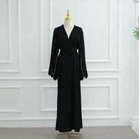 Abaya noir de luxe pour femmes musulmanes, Cardigan perlé en diamant, ouvert sur le devant, vêtements islamiques, dubaï, 2025 2