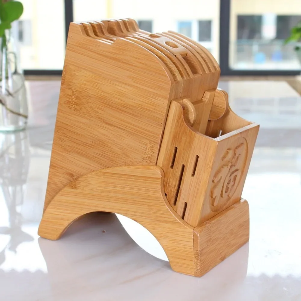 

Bamboo Wood Knife Holder Desktop 9Slot Chef knives Rack Meat Fish Slicing Cutter Cleaver Storage Knife Stand Kitchen Accessories