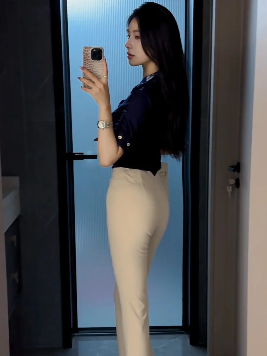 High Waist Bell Bot Pants Women's High Elastic Slimming Long Trousers Dragging Floor Summer New Arrival Dongda Gate