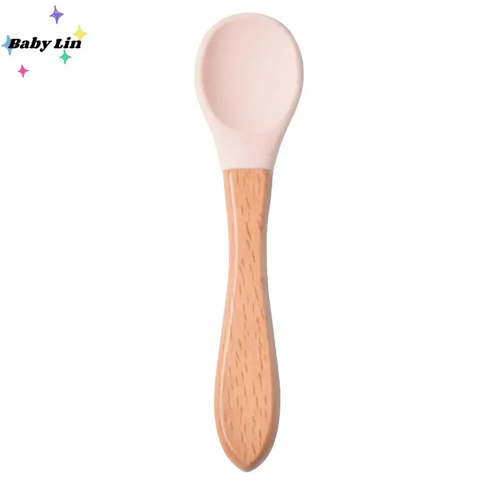 Baby Soft Silicone Spoon Candy Color Safety Baby&lsquo; Learning Wood &lsquo;Spoon Non-Slip Spoon&rsquo; Children Kids Boy Girl Food Feeding Tools