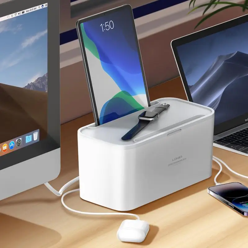 LDNIO 박스 포함 EU 멀티탭, 15W 무선 충전기 스테이션, 5 AC 3 USB 콘센트, 2M 익스텐션 코드, 전기 소켓 네트워크 필터