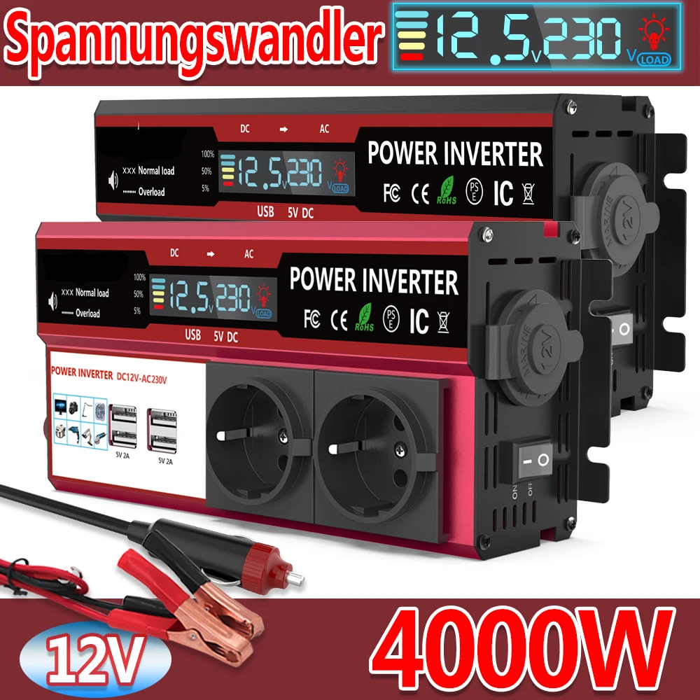 Power Inverter 4000w 3000w 2000w Dc 12v To Ac 220v Transformer With Usb Universal Socket Charge