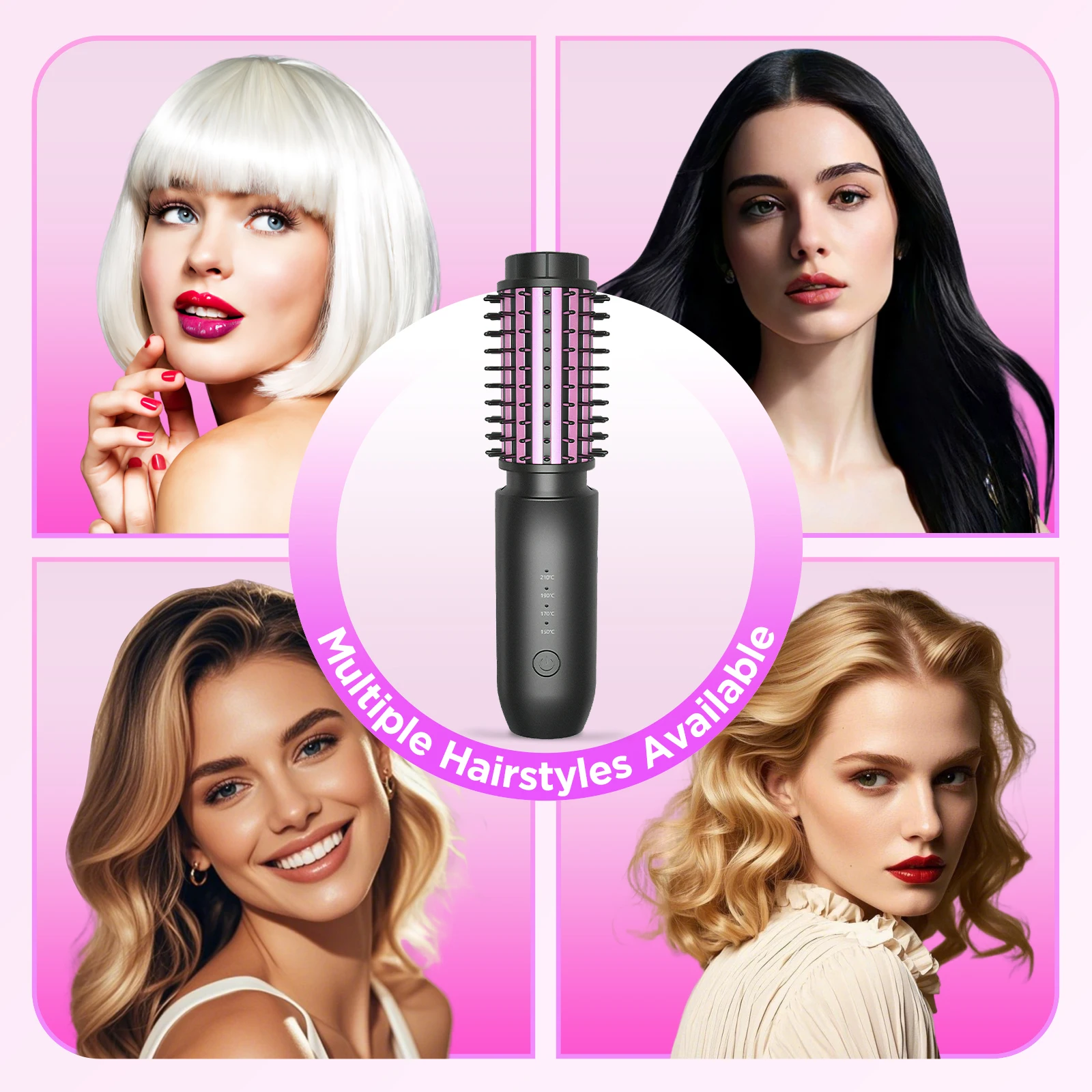 2 In 1 Cordless Hair Curler And Straightener Brush 7000Mah Cordless Curling Iron Brush Portable Travel Curling Iron Mini