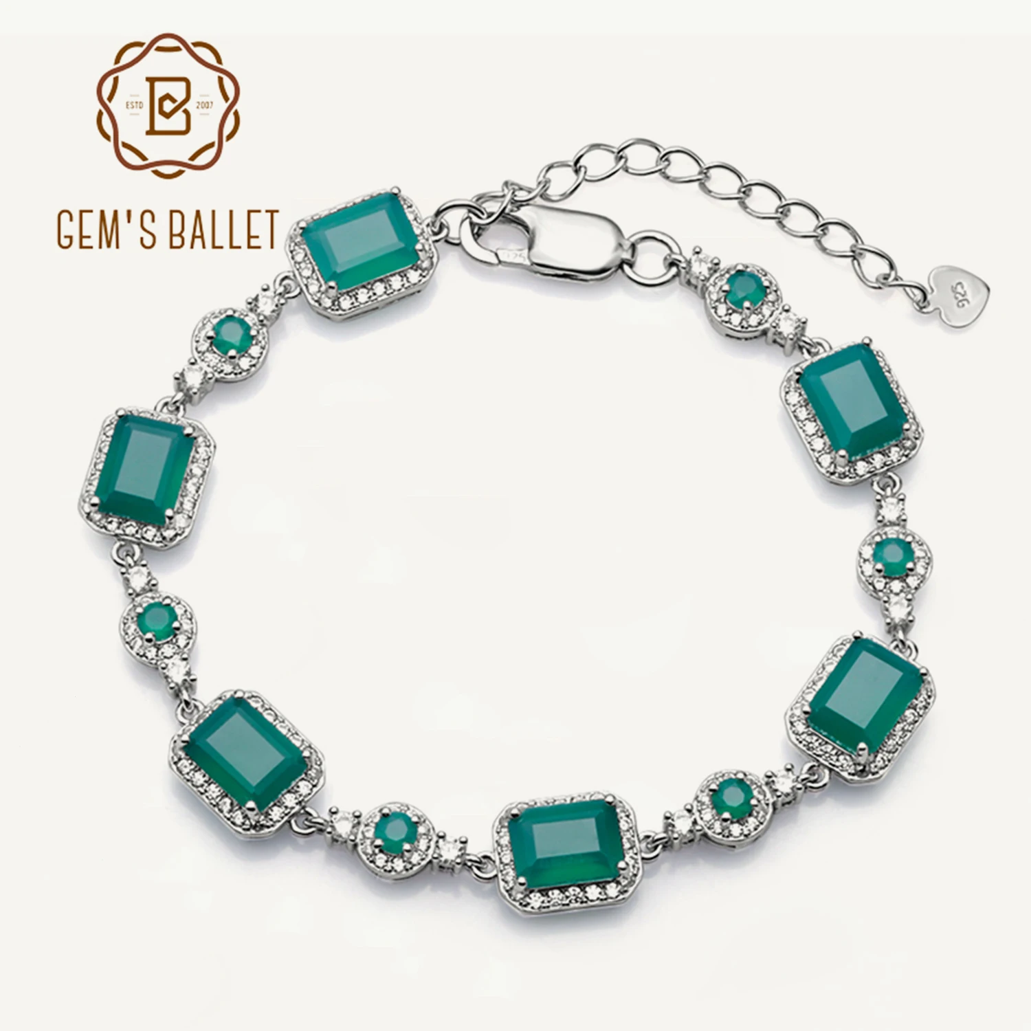 

Женский браслет с натуральным зеленым агатом, из стерлингового серебра 925 пробы, 10.04Ct