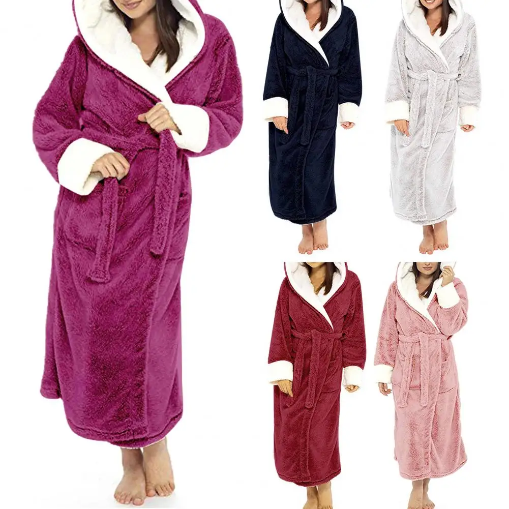 

Женский халат, ночная рубашка, осенне-зимняя теплая плотная флисовая ночная рубашка, одежда для сна из мягкой фланели, банный халат с капюшоном, домашняя одежда