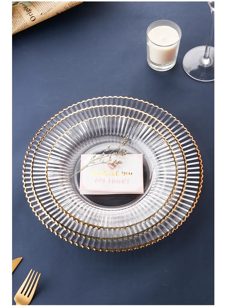 Clear Plastic Charger Trays With Gold Rimmed Stripe Acrylic Decorative Serving Trays 100