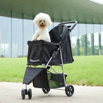 JHK 3 Wheels Foldable Pet Stroller for Small Dogs and Cats Stroller with Mesh Windows Storage Basket Cup Holder for Outdoor Use 1
