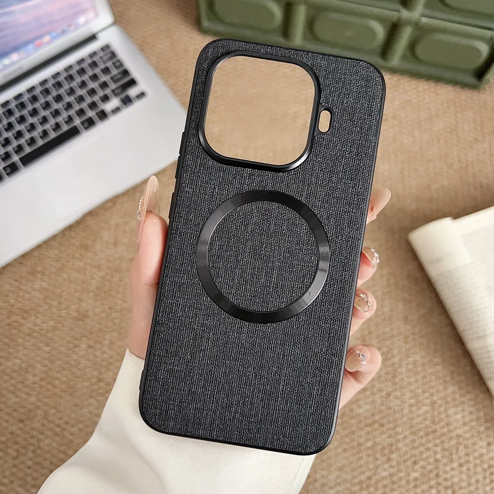 MagSafe Magnetic Leather Wireless Charging Case with Luxury Cloth Design