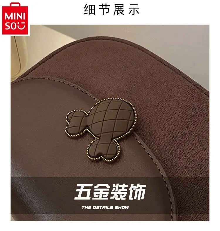 MINISO Disney Retro Fashion Mickey Lock Buckle Handbag for Women High Quality PU Classic Versatile Shoulder Small Round Bag