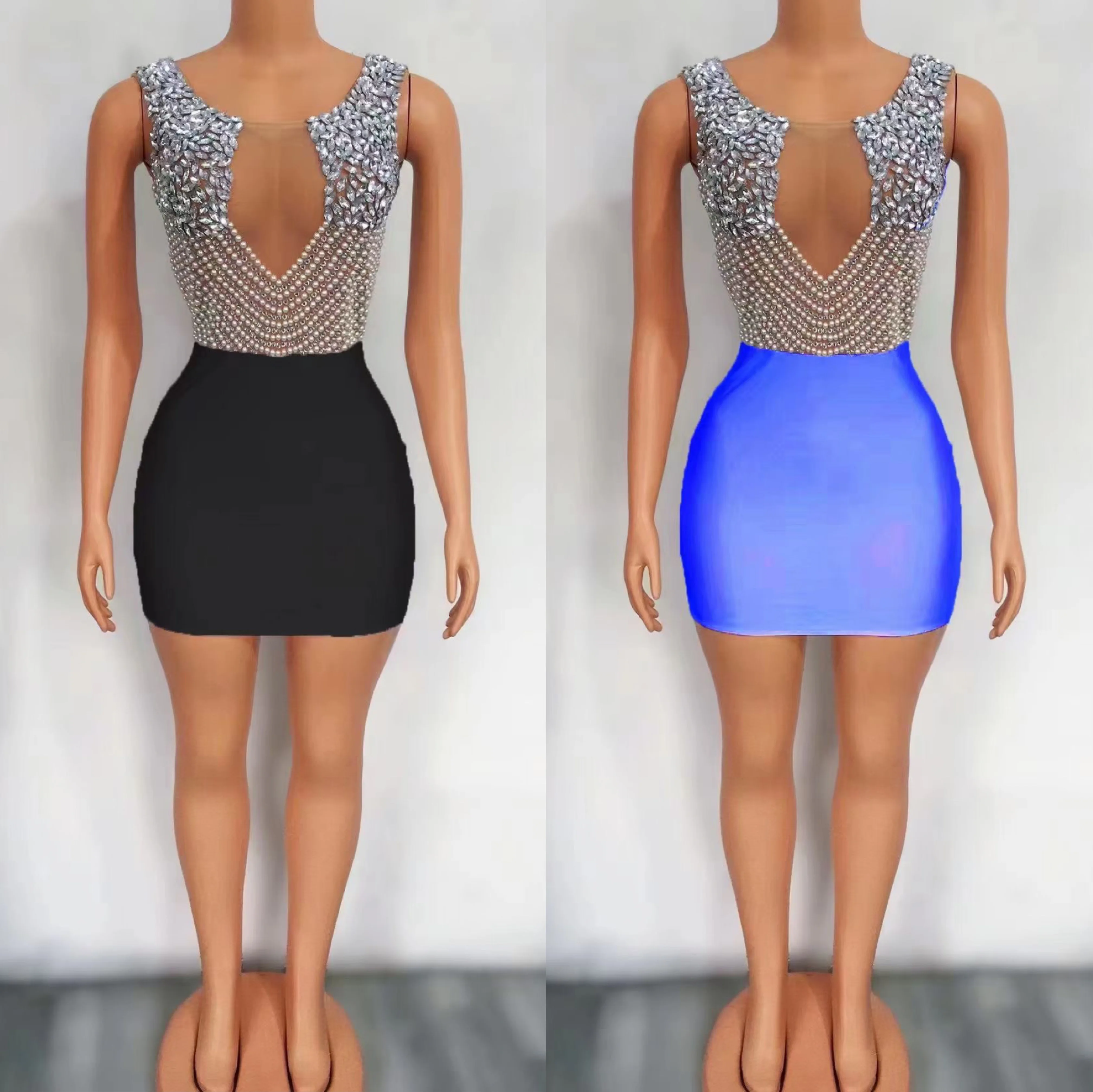 

Multicolored Shining Rhinestones Crystal Sleeveless Sexy Backless Sheath Dress For Women Nightclub Party Cloth Birthday Wears