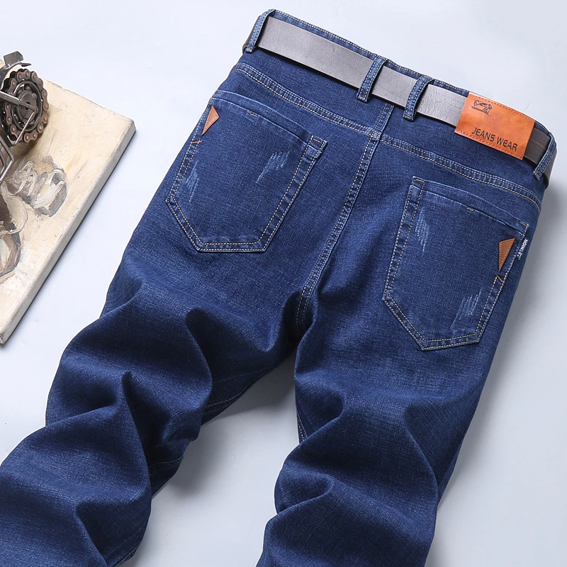 Men Jeans Business Casual Straight Stretch Denim Trousers