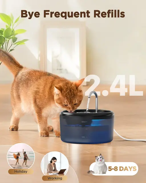 Automatic Water Fountain: 2.4L Pet Water Fountain, Cat Water Fountain for Cats Indoor, Silent Water Bowls for Small Animal 2