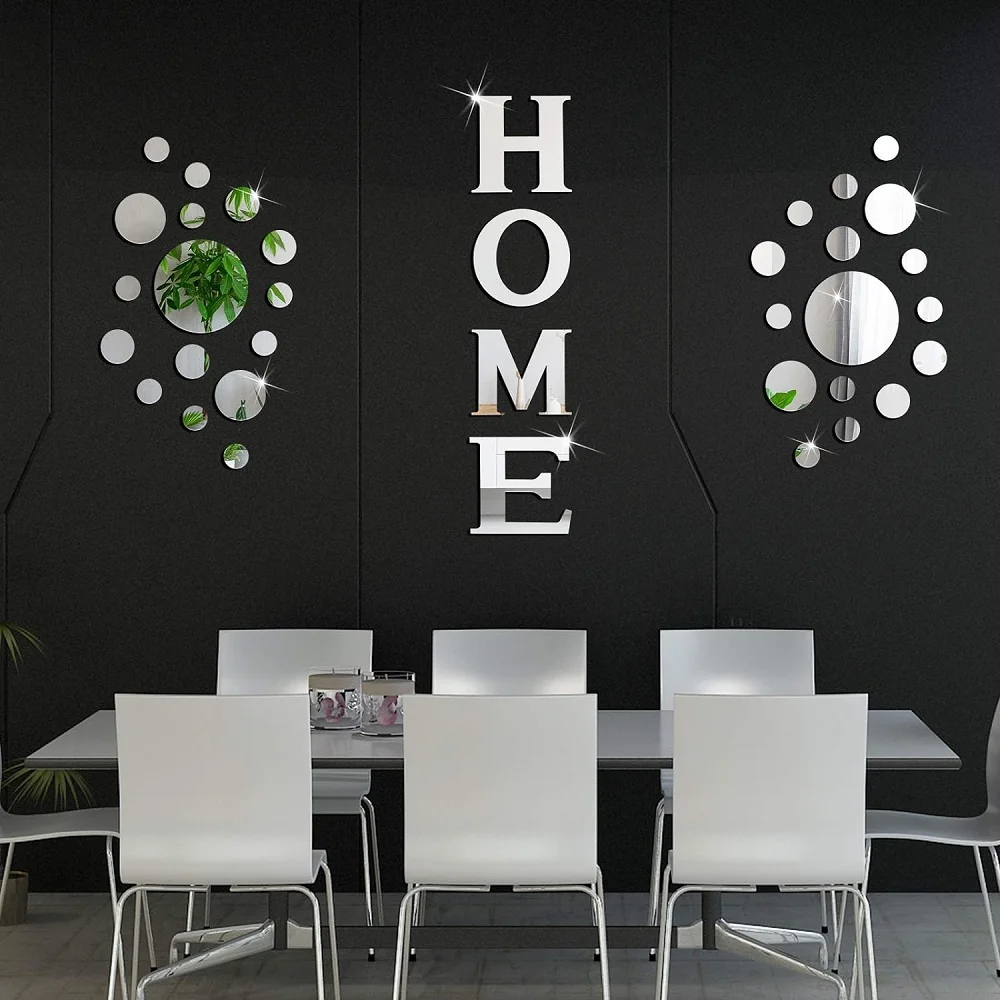 English letters Home Letter Signs Acrylic Mirror Wall Stickers Wall Decorations for Living Room Bedroom Home Decor W