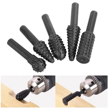 Set di punte da trapano per intaglio del legno, smerigliatrice per punte da trapano, gambo tondo, fresa rotativa, 5 pezzi, 1/4"