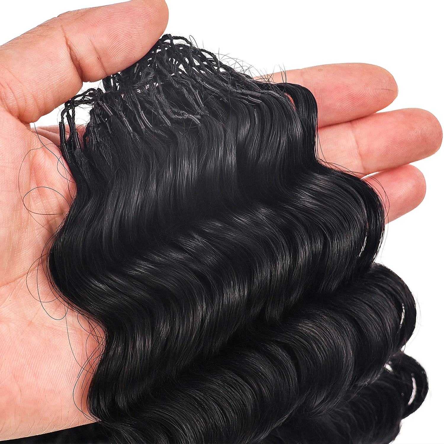 Extensioni per capelli ricci a onda profonda con piume, in vero capello umano, pre-separate, senza nodi, con anello per intrecciare - immagine 2