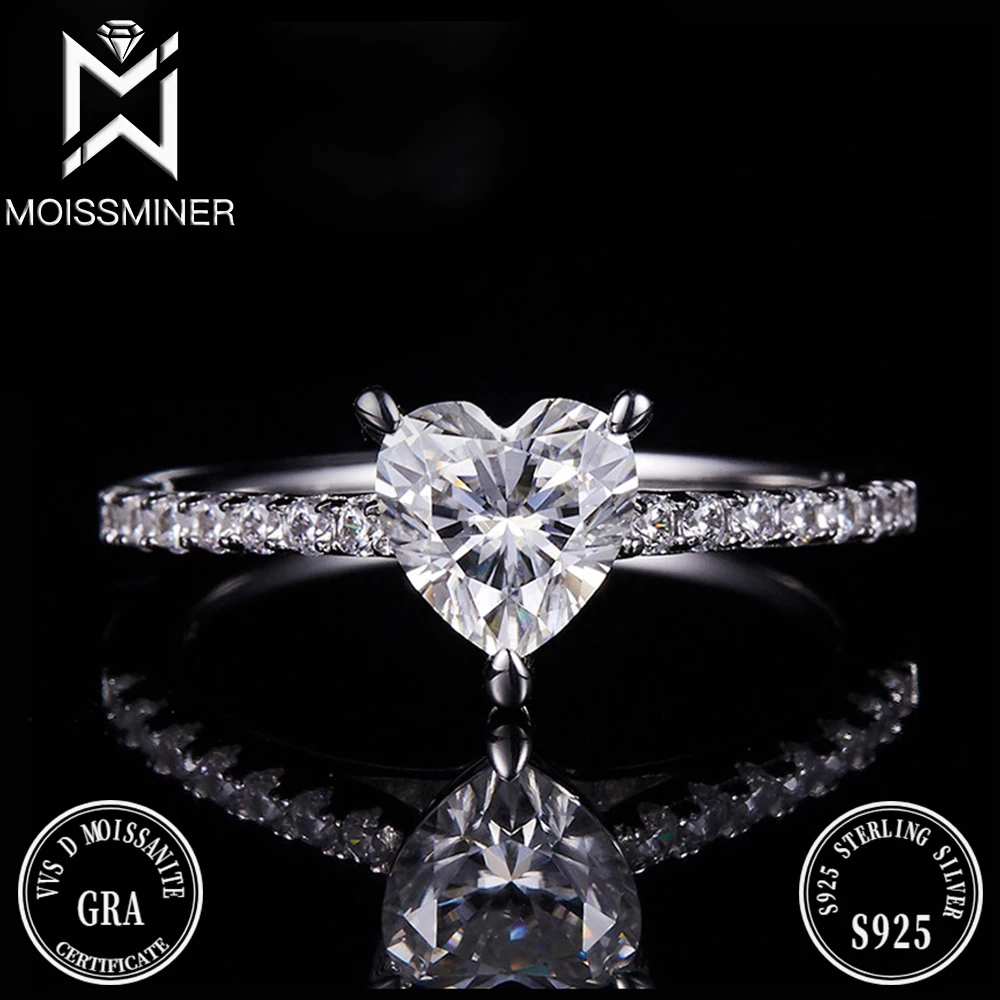 Heart Moissanite Rings For Women S925 Silver Diamond Wedding Ring Finger Jewelry Men Pass Tester Free Shipping heart shaped wooden jewelry box proposed jewellery gift case wedding display jewelry storage organizer earring ring necklace box