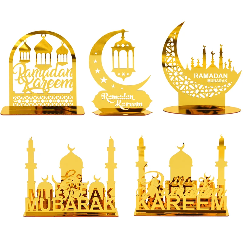 

EID Mubarak Acrylic Ornaments Gold Moon Star Lantern Ramadan Kareem Decoration For Home Islam Muslim Festival Party Table Decor