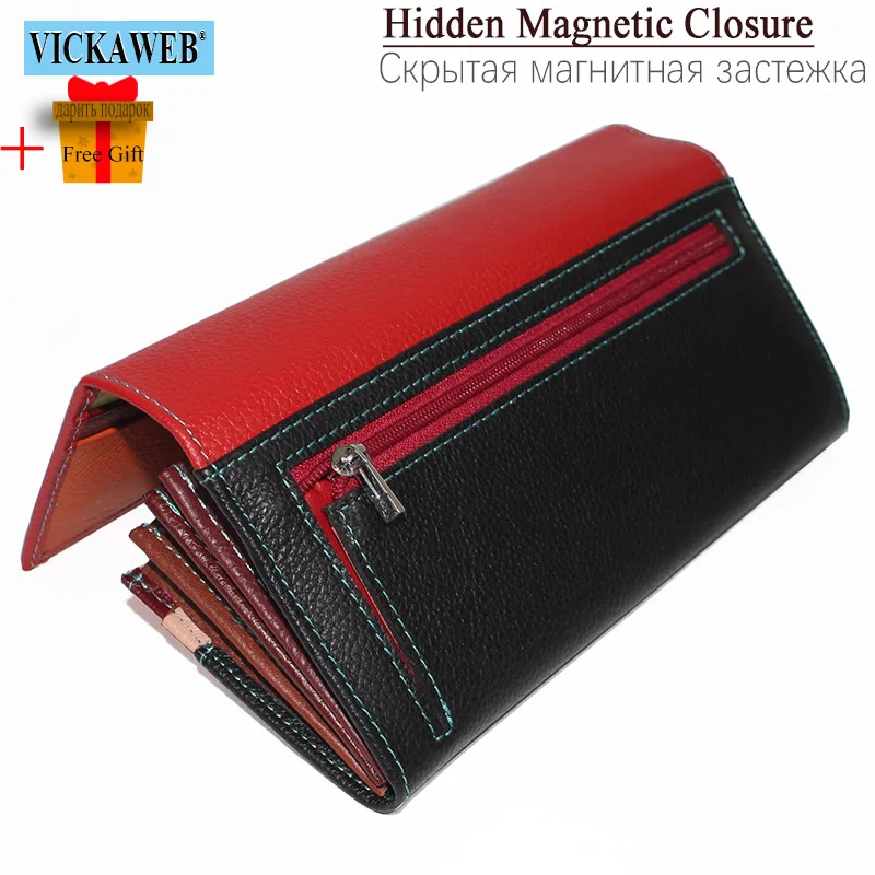 Women Long Magnetic Genuine Leather Wallet Female Fashion Hasp Purse Ladies Patchwork Money Bag Card Holder