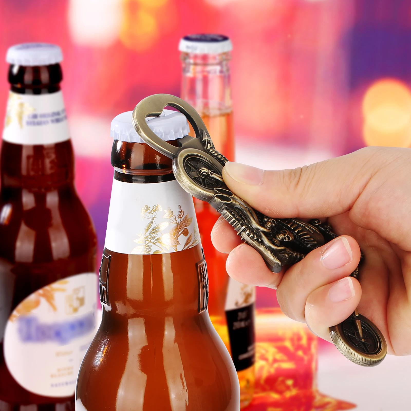 LKKCHER 해골 오토바이 맥주 병따개 남자를위한 럭셔리 선물 세트 멋진 오토바이 병 맥주 가제트 액세서리 주방 도구