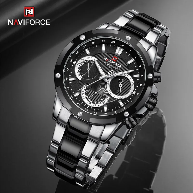 

Часы наручные NAVIFORCE мужские, роскошные брендовые оригинальные многофункциональные модные водонепроницаемые из нержавеющей стали, с двойным временем