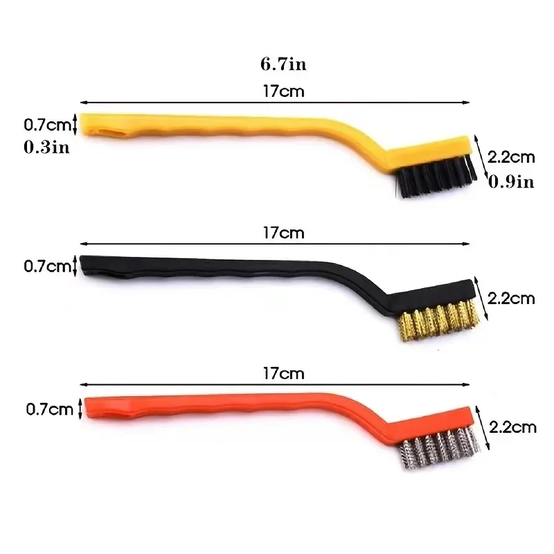 7 Inches Stainless Steel Brush Brass Cleaning Brush Polishing Rust Remover Metal Wire Burring Cleaning Tool Family 3-piece set