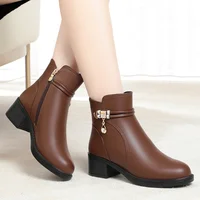 New Women's Boots Fashion Soft Leather Ankle Short Boot Wool Plush Platform Snow Boots for Women Winter Cotton Shoes - Image 4